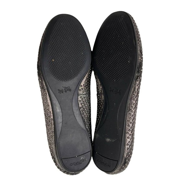Coach Lara Studded Gray Leather Metallic Slip On Comfort Lace Ballet Flats 6 B - Picture 8 of 10